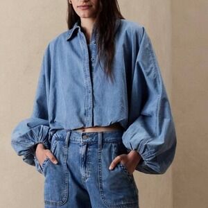 Banana Republic Chambray Denim Shirt Blue Large New With Tags